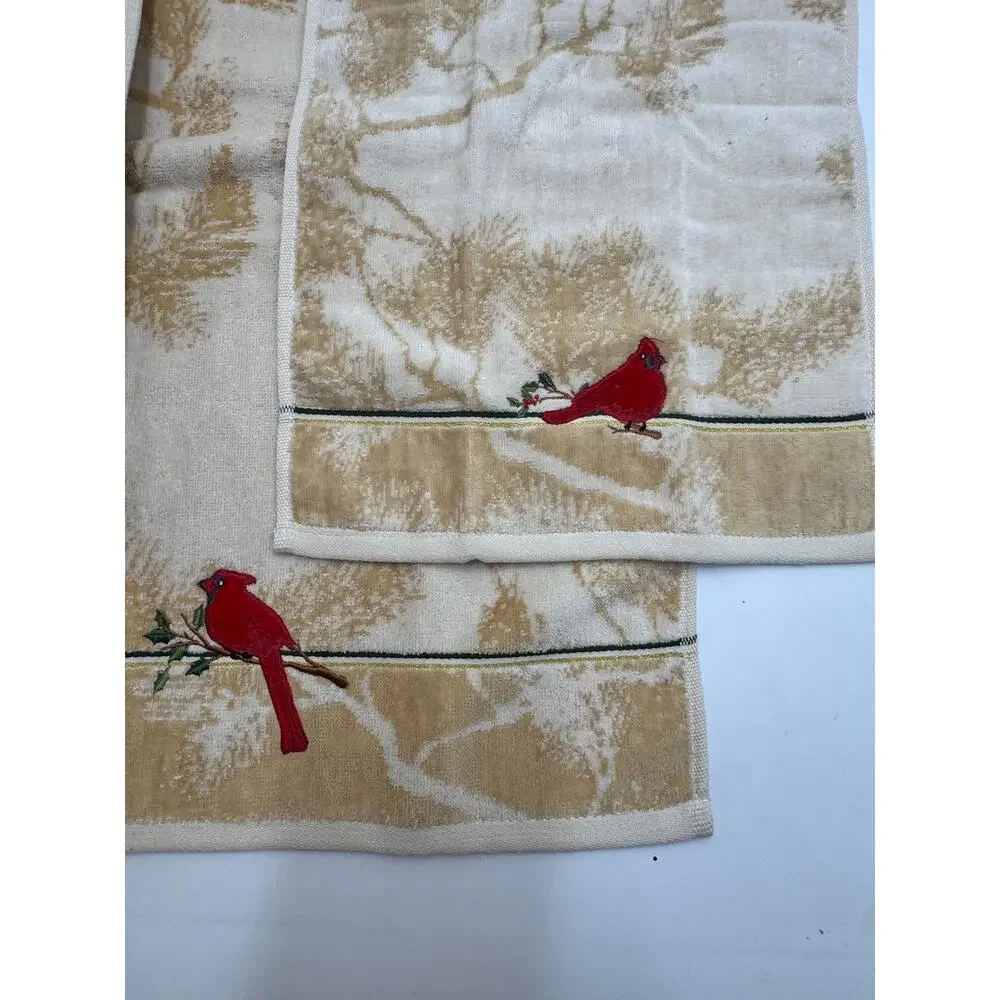 St Nicholas Square Cardinal Bath Towel Set Embroidered Cotton Christmas 3pc